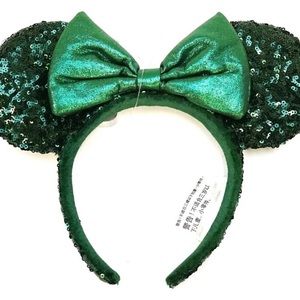 NWT Disney Parks Green Sequin Minnie Ear Headband